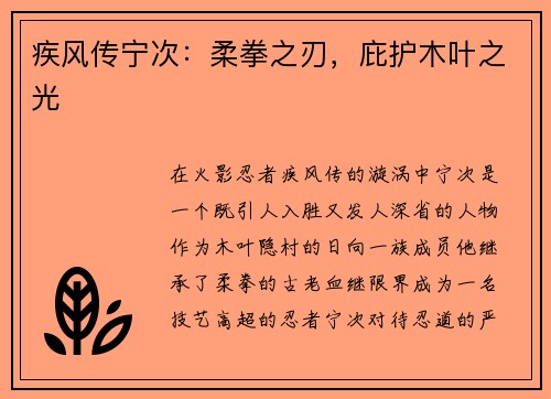 疾风传宁次：柔拳之刃，庇护木叶之光